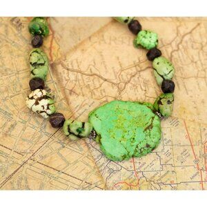 18 inch, Vintage Green Stone Beads Bohemian Beaded Necklace i30
